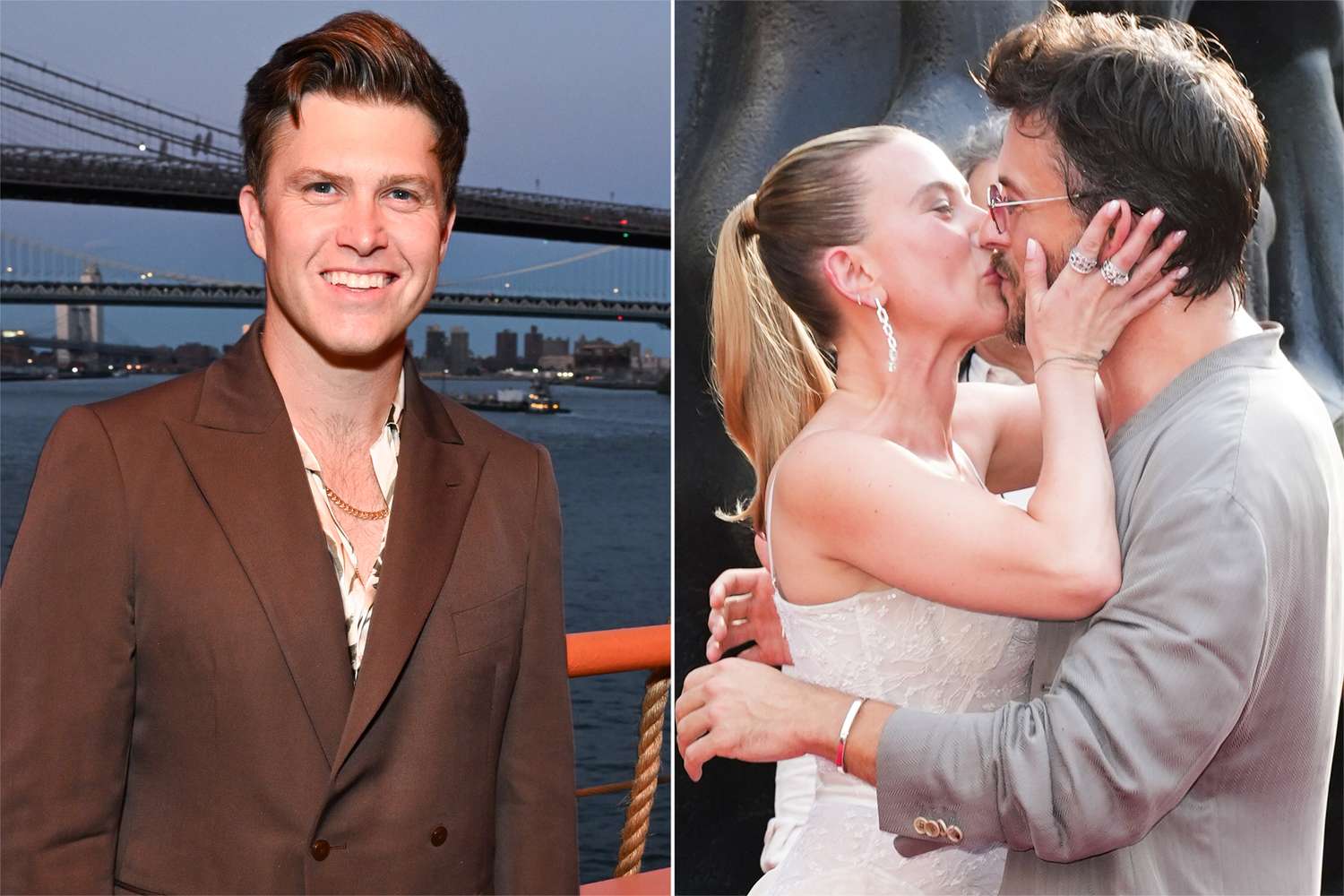 Colin Jost says he and Jonathan Bailey ‘should kiss now’ after latter’s viral smooch with spouse Scarlett Johansson