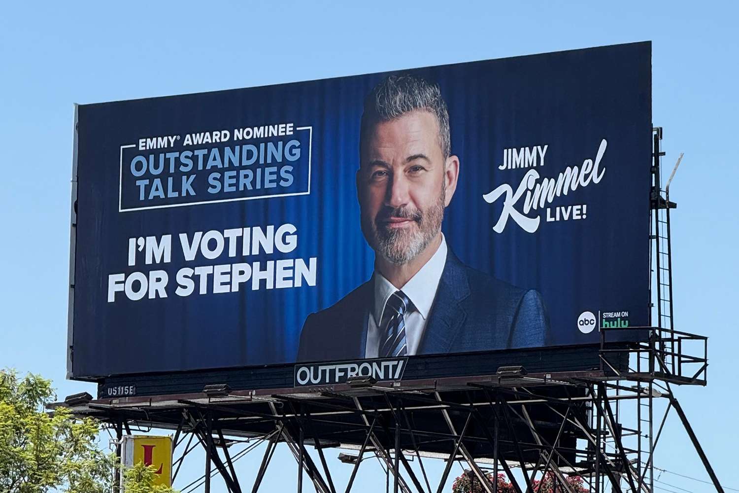 Jimmy Kimmel erects L.A. billboard endorsing “The Late Present with Stephen Colbert” for Emmy as a substitute of his personal present