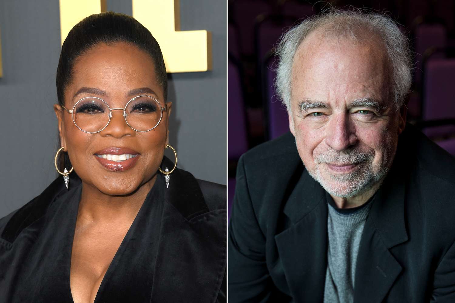 Oprah Winfrey congratulates writer Richard Russo, who does not acknowledge her voice